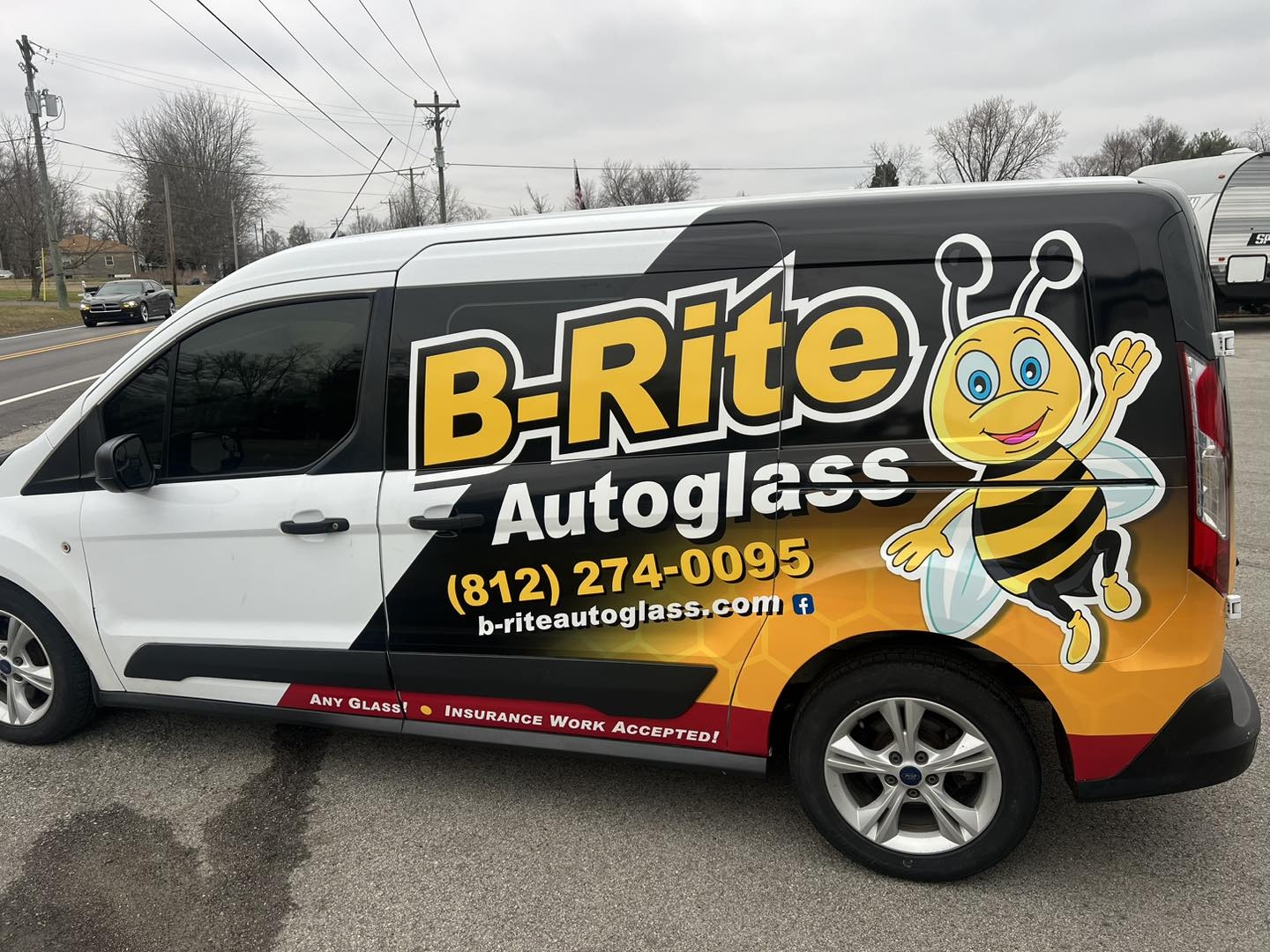 B-Rite Autoglass wrapped Ford Transit van for fleet and mobile glass service